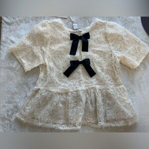 Joie Cream Lace Kids Blouse with Black Bows